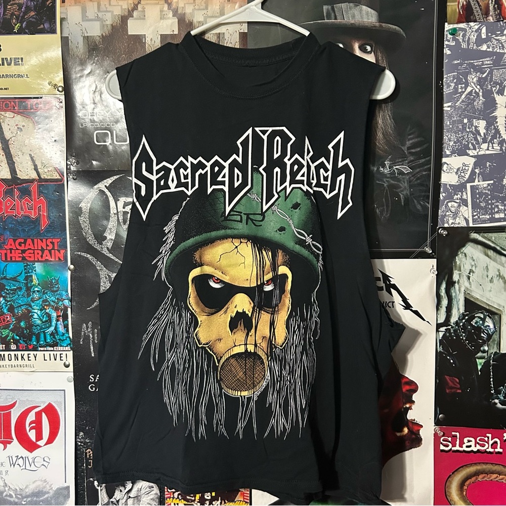 Sacred Reich Violent Solution Black Sleeveless Graphic Tank (Sleeves Cut) Size L
